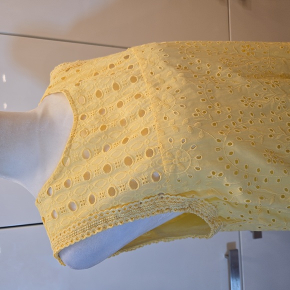 Loft Cotton Embroidered Floral Ruffled Eyelet Sleeveless Dress Yellow Size 12 - Picture 2 of 11